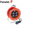 Enrollacable 50m 3x1,5mm 4 tomas Schuko con clavija CETAC 2P+T con neopreno IP67 220V FAMATEL