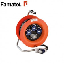Enrollacable 30m 3x1,5mm 3 tomas Schuko y Diferencial con neopreno IP67 220V FAMATEL