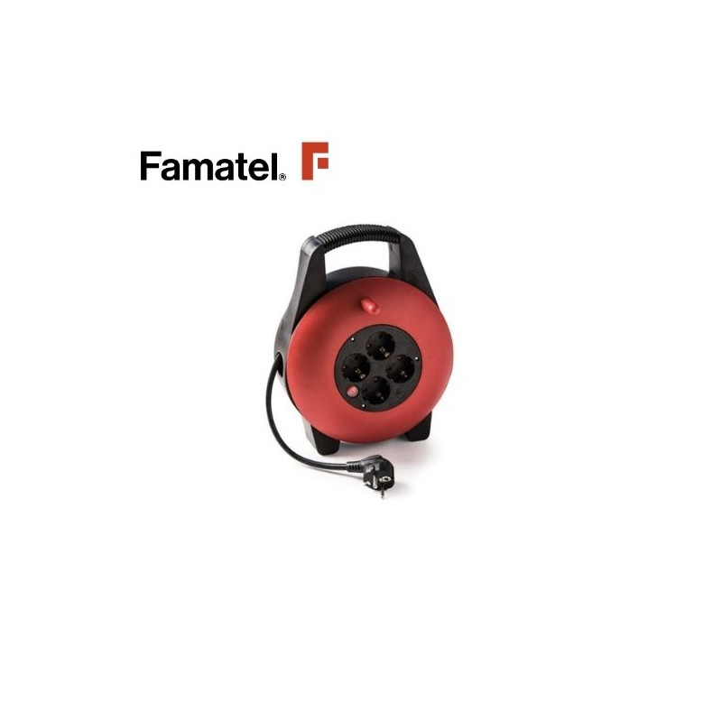 Enrollacable 10m 3x1,5mm 4 tomas Schuko con Disyuntor IP20 220V FAMATEL