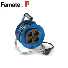 Enrollacable 15m 3x1,5mm 4 tomas Schuko con Disyuntor IP20 220V FAMATEL