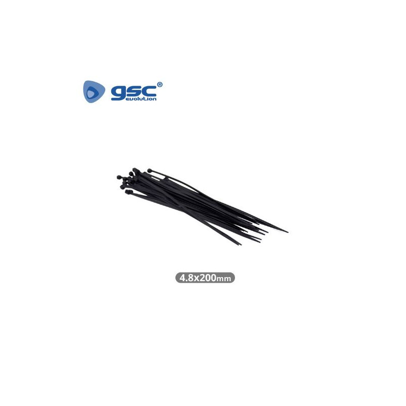 Bridas 100% Nylon 200mm x 4.8mm Negro Bolsa 25 unidades GSC C1/400