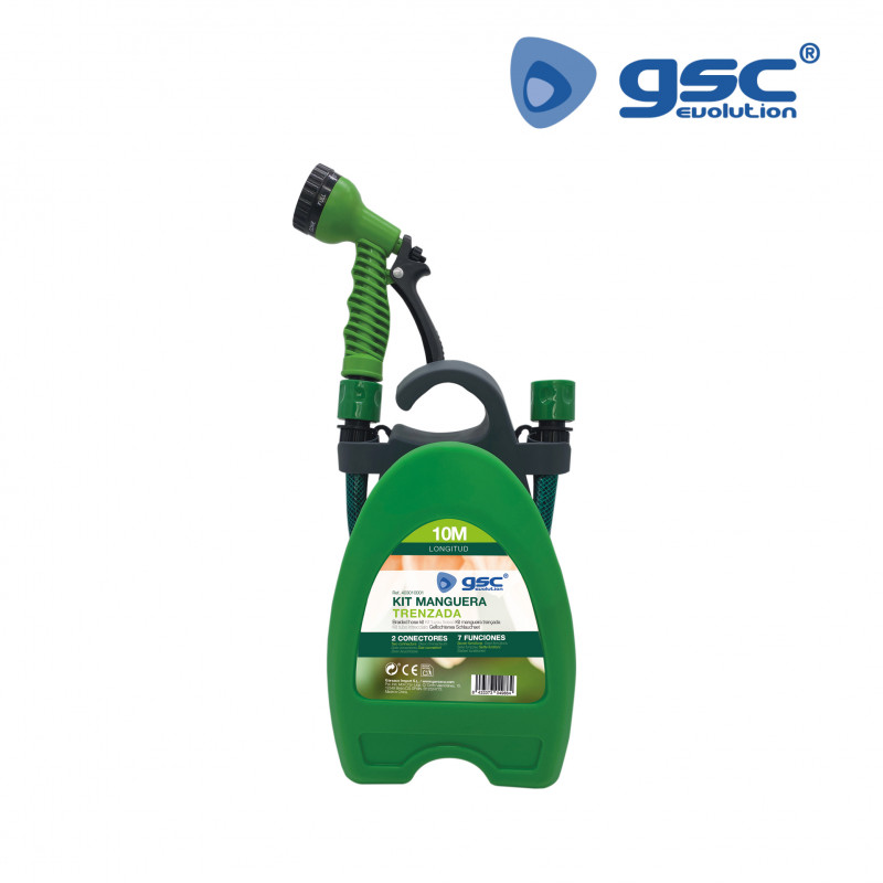 Kit manguera trenzada PVC 10m Diámetro 1/2 12mm para colgar en pared GSC C1/6