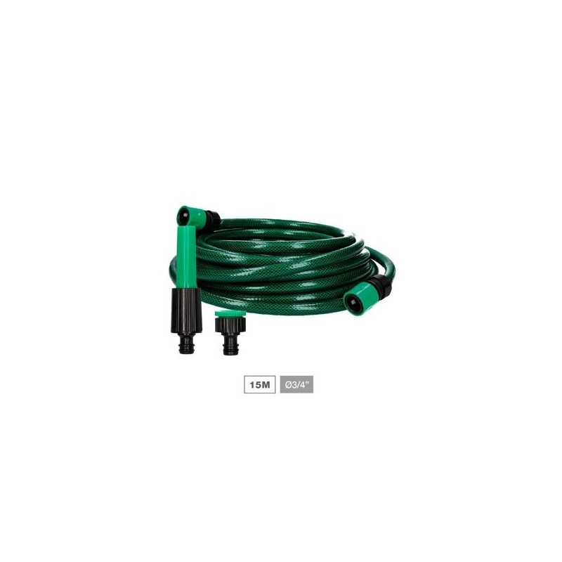 Kit manguera 15 metros Diámetro 3/4 pulgada 19mm (Antitorsión, 3 capas) Bairia NAVELIS