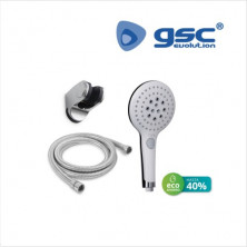 Kit de ducha ECO ahorro Teléfono Alcachofa 129 mm 3 funciones + Flexo + Soporte ajustable GSC C1/20