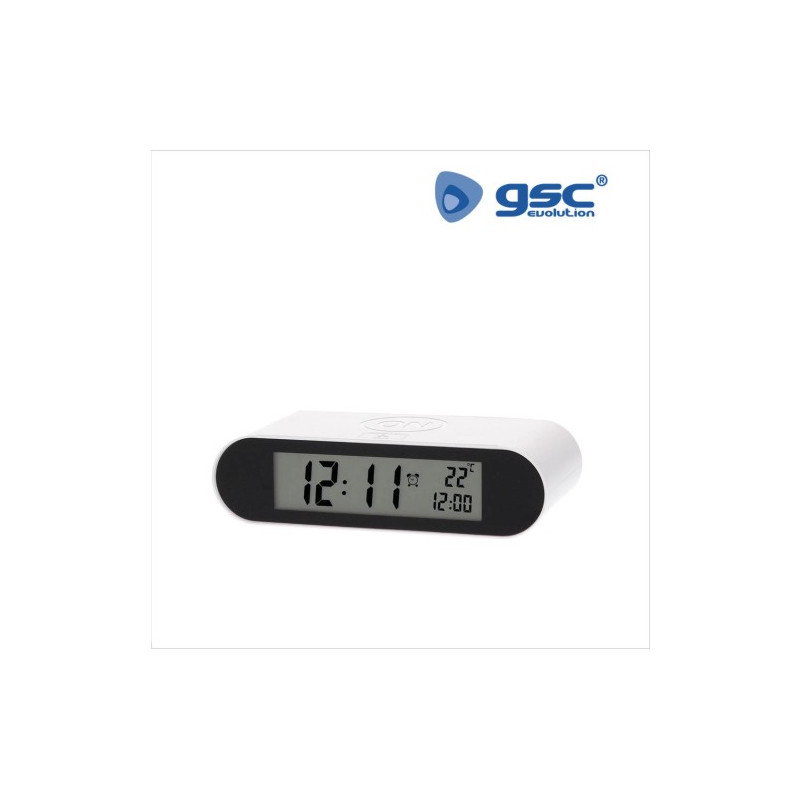 Reloj Despertador digital con alarma, calendario y termómetro 145x71x39mm Blanco GSC C1/60