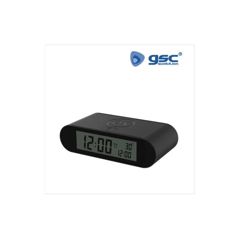 Reloj Despertador digital con alarma, calendario y termómetro 145x71x39mm Negro GSC C1/60