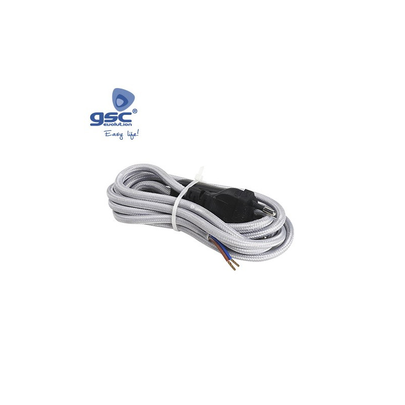 Cable textil 1,5m 2x0,75mm con clavija e interruptor Gris GSC C1/100