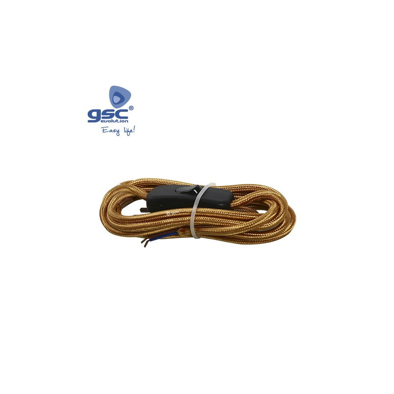 Cable textil 1,5m 2x0,75mm con clavija e interruptor Dorado GSC C1/100