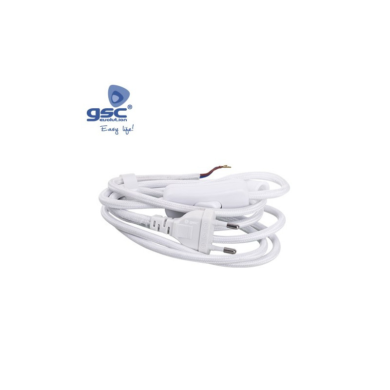 Cable textil 1,5m 2x0,75mm con clavija e interruptor Blanco GSC C1/100