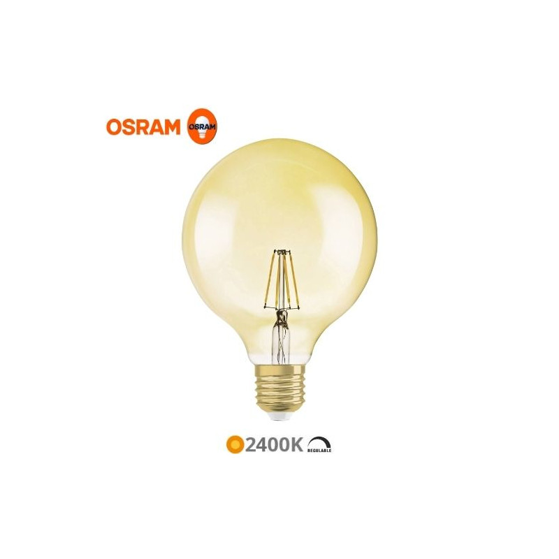 Bombilla Globo LED E27 G125 2,5w 2400K 220Lm REGULABLE Filamento Gold Vintage 1906 OSRAM