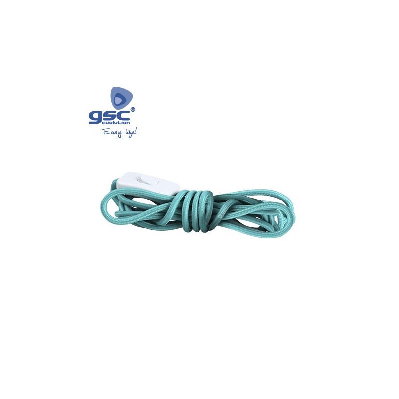 Cable textil 1,5m 2x0,75mm con clavija e interruptor Turquesa GSC C1/100