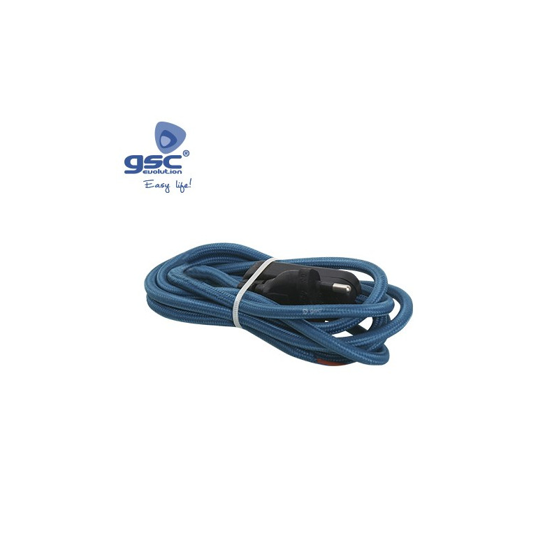 Cable textil 1,5m 2x0,75mm con clavija e interruptor Azul GSC C1/100