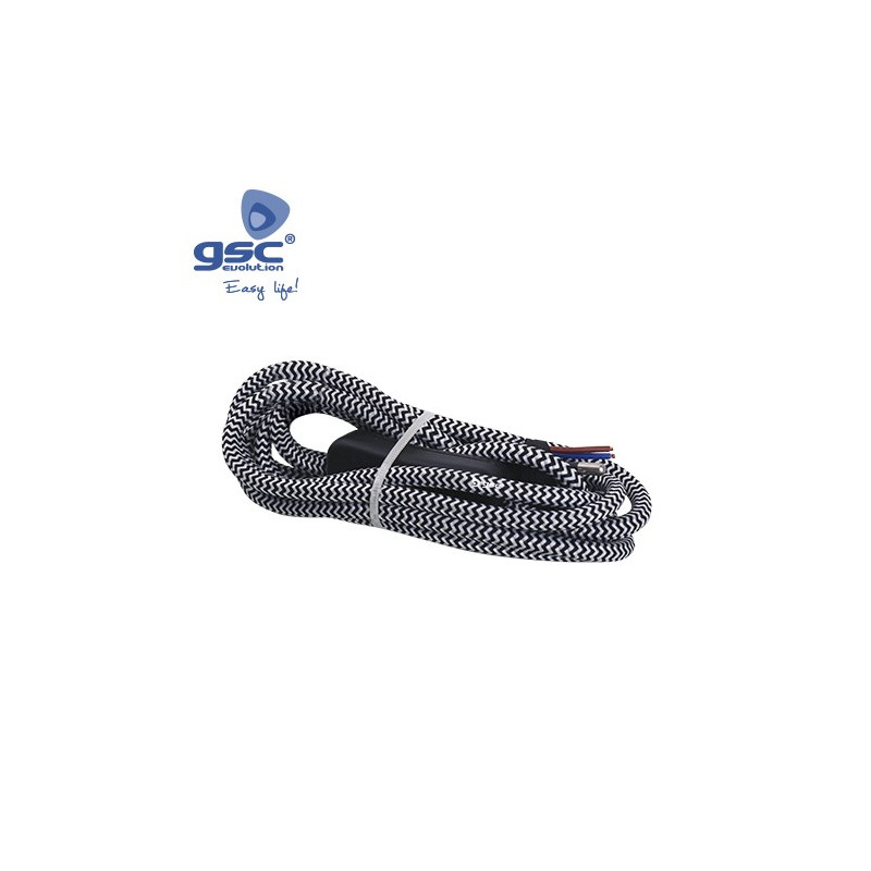 Cable textil 1,5m 2x0,75mm con clavija e interruptor Blanco Negro GSC C1/100