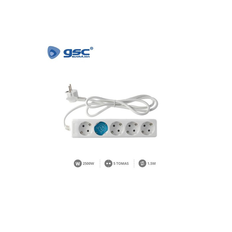 Base 5 Tomas TT 3x1,0mm 1,5 metros de cable Blanca GSC C1/15