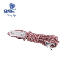 Cable textil 1,5m 2x0,75mm con clavija e interruptor Rojo Blanco GSC C1/25