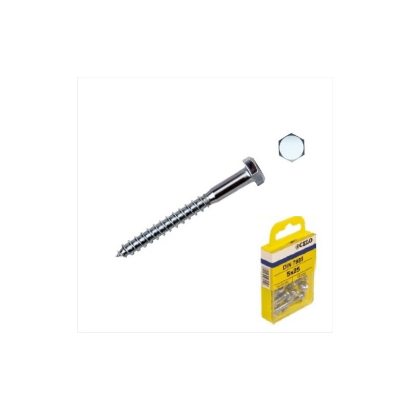 Tornillo tirafondo cabeza hexagonal 5x40mm cincado Blister de 40 unidades CELO