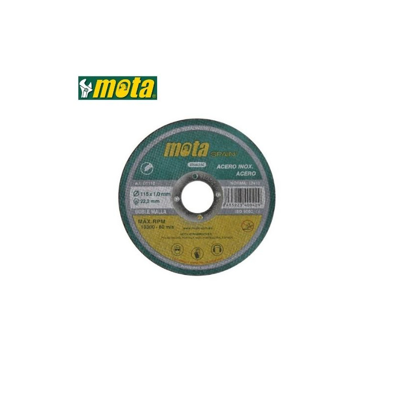 Discos de corte de acero inoxidable 115x1x22,23mm Pack de 10 unidades MOTA GSC C10/40 UUS
