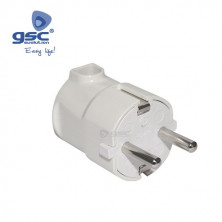 Clavija 16A 220V TT Lateral Blanco Bipolar Termoplástico Diámetro 4,8mm Retractilado GSC C480/1
