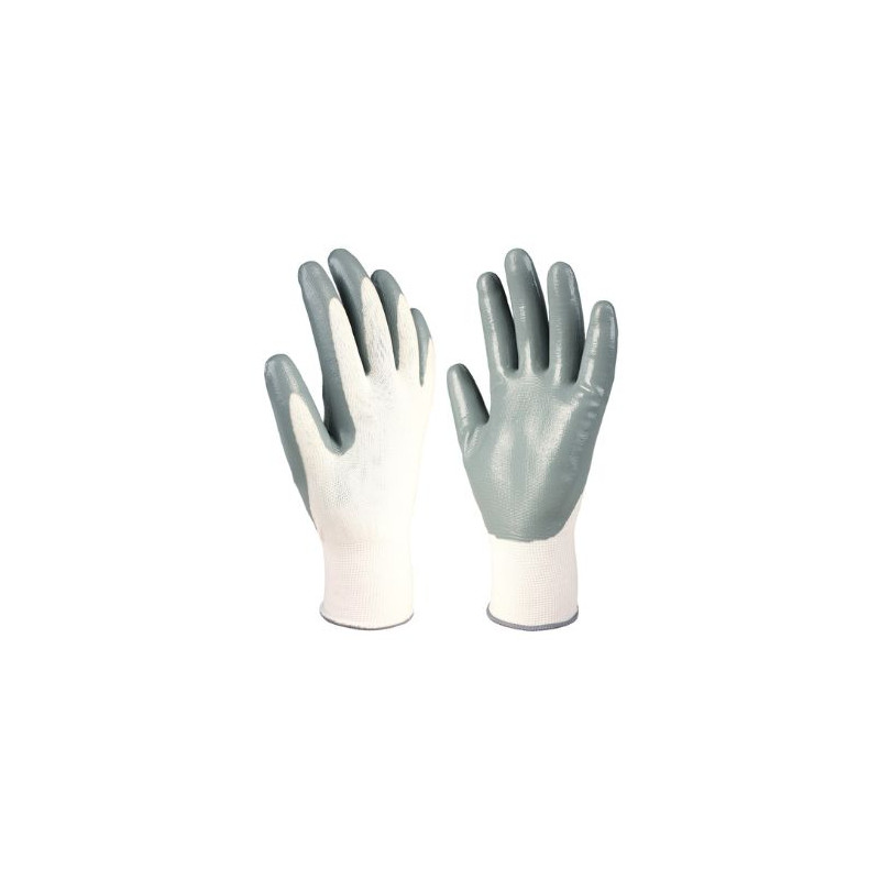 Guantes POLIÉSTER y NITRILO Blanco/Gris Talla 9 HANTUMS C1/20
