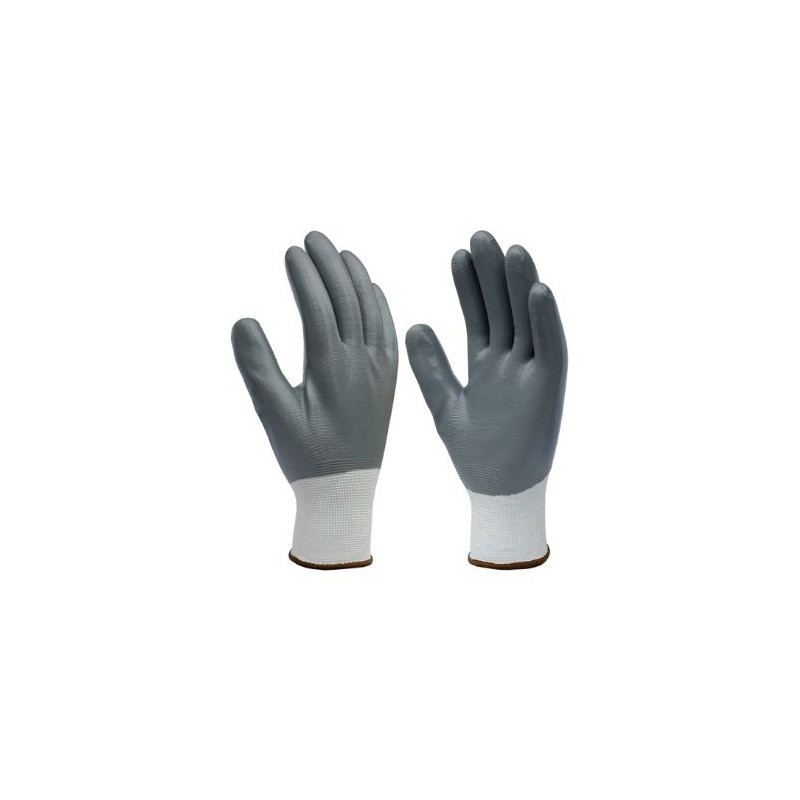 Guantes POLIÉSTER y recubrimiento completo de NITRILO Blanco/Gris Talla 8 HANTUMS C1/20