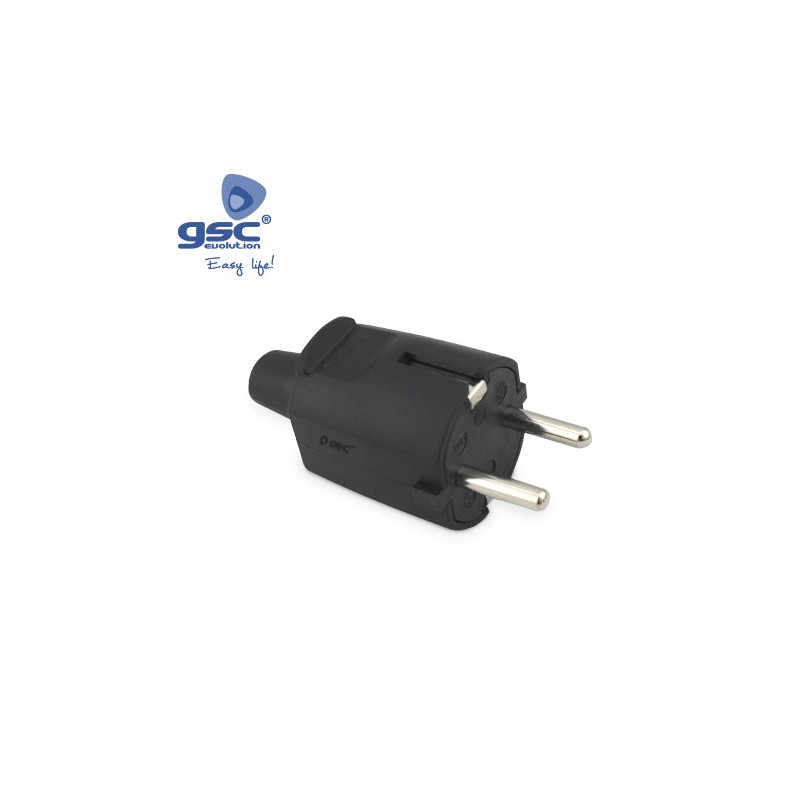 Clavija 16A 220V TT Lateral Goma Negro Bipolar Diámetro 4,8mm Retractilado GSC C25/400