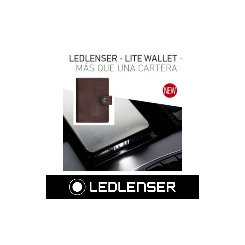 Cartera tarjetero de piel con linterna y protector de tarjetas 150Lm Marrón Oscuro LEDLENSER