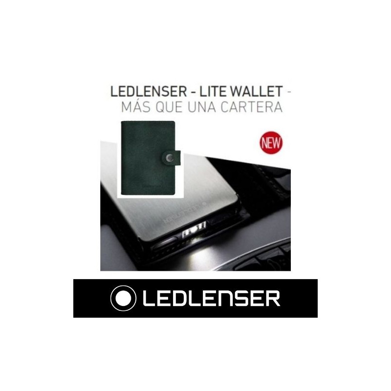 Cartera tarjetero de piel con linterna y protector de tarjetas 150Lm Verde Oscuro LEDLENSER