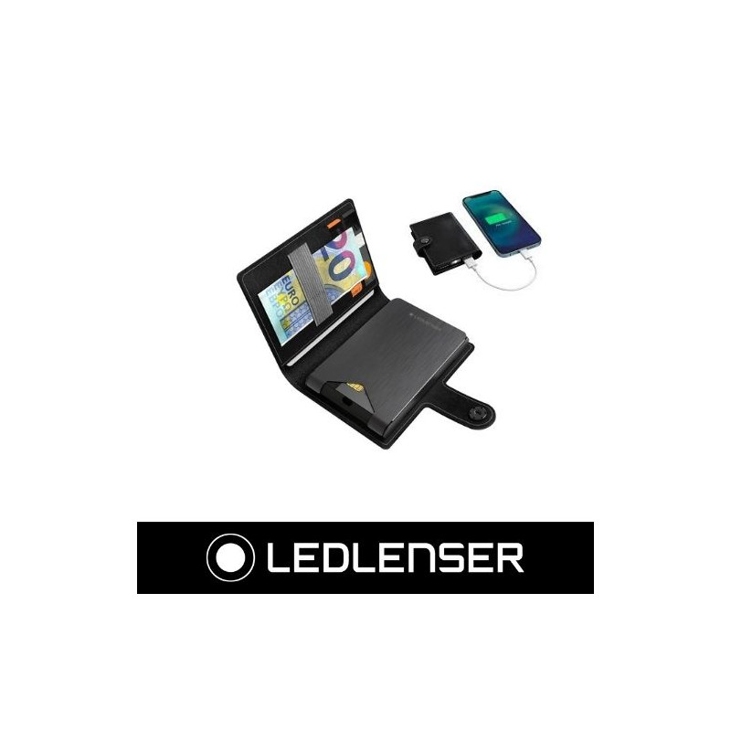Cartera Lite Wallet Plus con linterna + protector de tarjetas + carga inalámbrica 150 lm  NEGRA Li-i