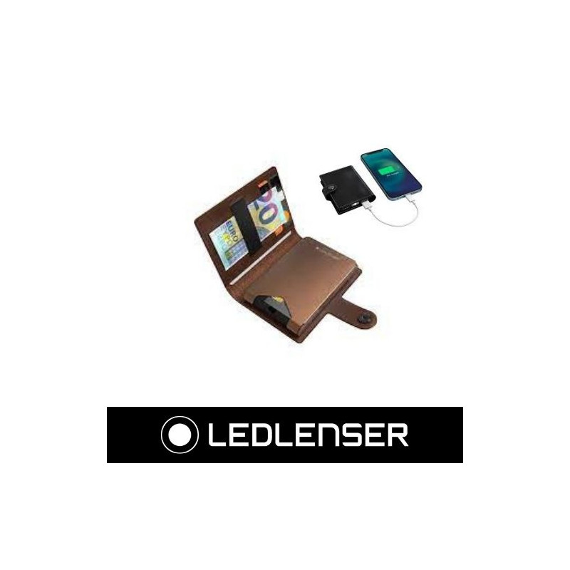 Cartera Lite Wallet Plus con linterna + protector de tarjetas + carga inalámbrica 150 lm  MARRON Li-