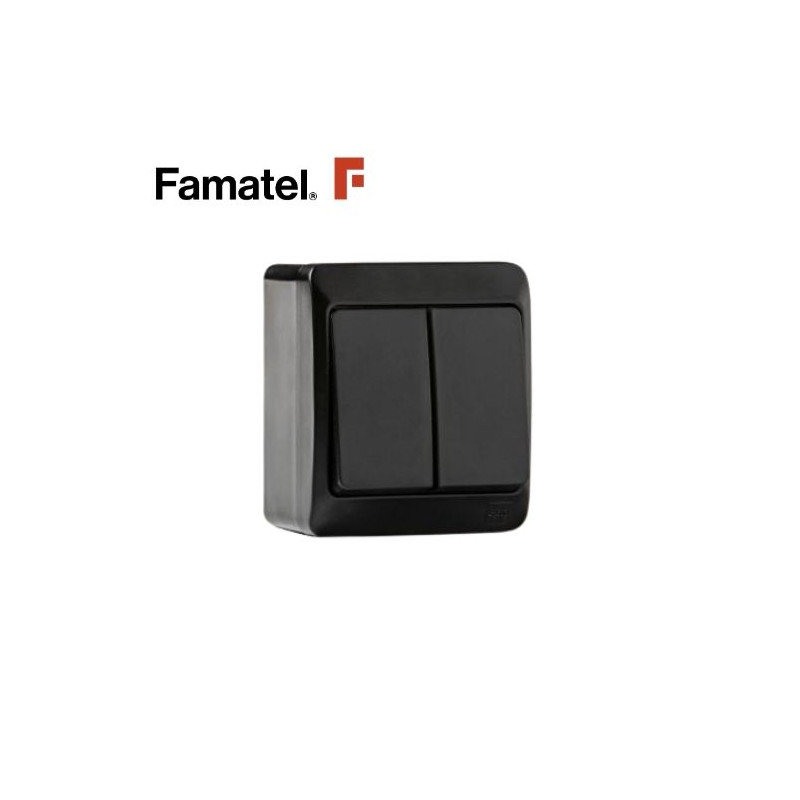 Mecanismo superficie Serie POOL estanco Interruptor Doble IP54 Negro FAMATEL C12