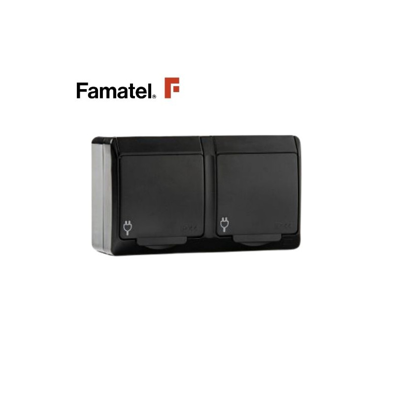 Mecanismo superficie Serie POOL estanco Base Doble 16A-220V TT IP54 Negro FAMATEL C12