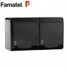 Mecanismo superficie Serie POOL estanco Base Doble 16A-220V TT IP54 Negro FAMATEL C12