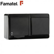 Mecanismo superficie Serie POOL estanco Conmutador + Base IP54 Negro FAMATEL C12