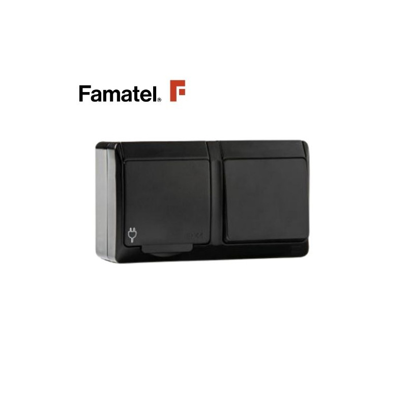 Mecanismo superficie Serie POOL estanco Conmutador + Base IP54 Negro FAMATEL C12