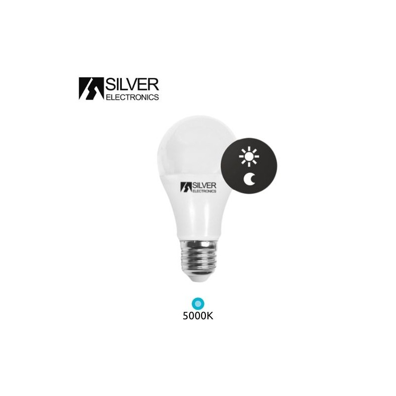 Bombilla Estándar LED E27 SENSOR Crepuscular 10w 5000K 810Lm 220V PREMIUM SILVER C1