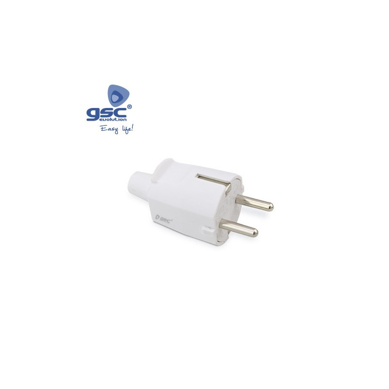 Clavija 16A 220V TT Lateral Goma Blanco Bipolar Diámetro 4,8mm Retractilado GSC C25/400