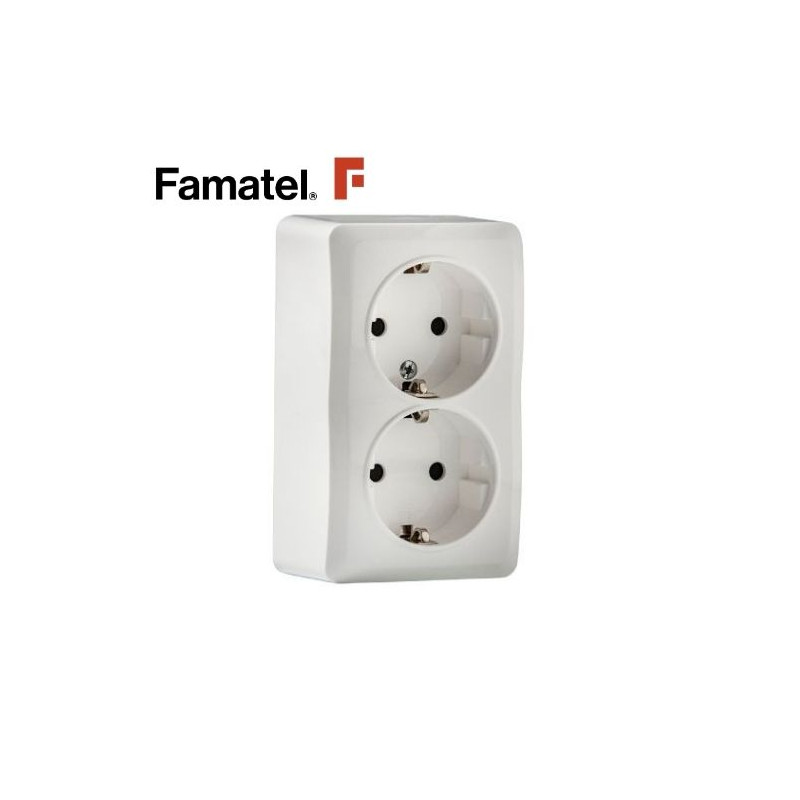 Mecanismo superficie Serie 7000 Base Doble 2P+T 16A-220V Blanco FAMATEL