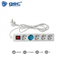 Base 5 Tomas TT 3x1,0mm 1,5 metros de cable con interruptor Blanca GSC C1/15