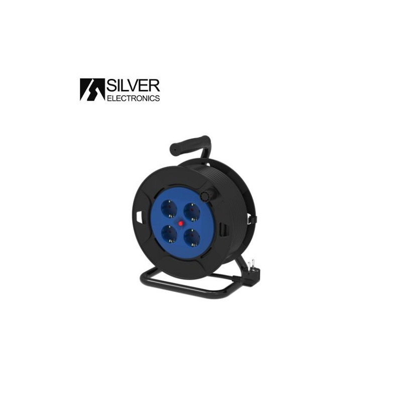 Enrollacable 50m 3x1,5mm 4 tomas Schuko IP20 220V SILVER C1