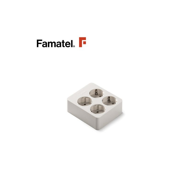 Base 4 Tomas TT sin Cable cuadrada Caja FAMATEL