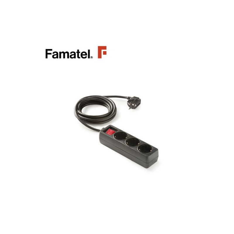 Base 3 Tomas TT 3x1,5mm 1,5 metros de cable con interruptor Ecosockets Negro (A) FAMATEL C10