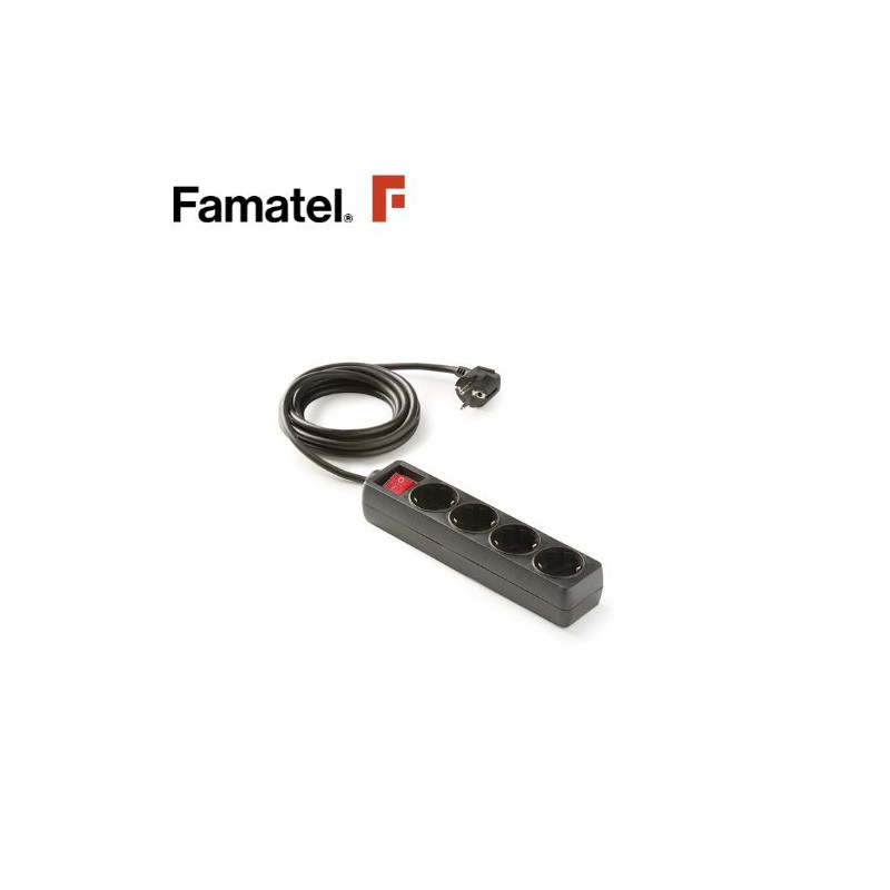 Base 4 Tomas TT 3x1,5mm 1,5 metros de cable con interruptor Ecosockets Negro (A) FAMATEL C10