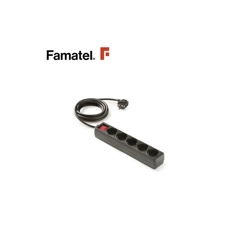 Base 5 Tomas TT 3x1,5mm 1,5 metros de cable con interruptor Ecosockets Negro (A) FAMATEL C10