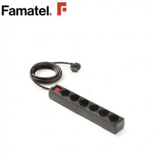 Base 6 Tomas TT 3x1,5mm 1,5 metros de cable con interruptor Ecosockets Negro (A) FAMATEL C10