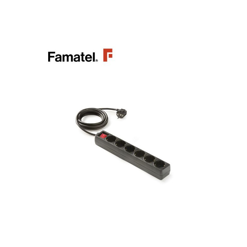 Base 6 Tomas TT 3x1,5mm 1,5 metros de cable con interruptor Ecosockets Negro (A) FAMATEL C10