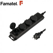 Base 4 Tomas TT 3x1,5mm 1,5 metros de cable con interruptor y tapas Negra FAMATEL