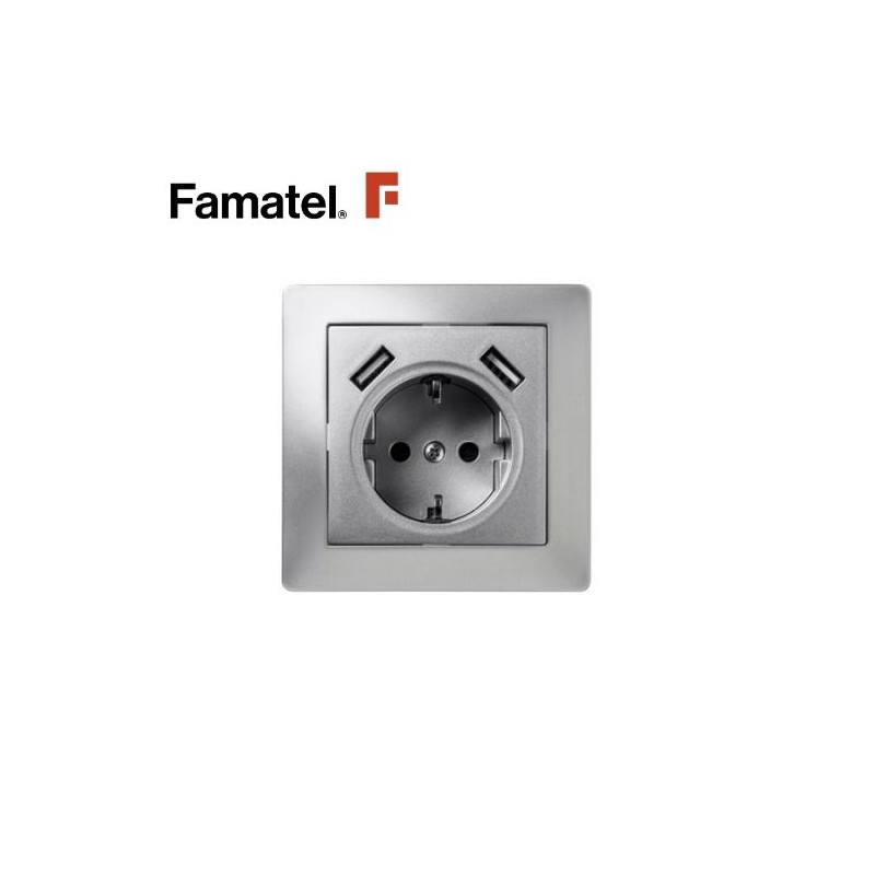 Mecanismo empotrar Serie HABITAT15 Toma + 2 USB Color Aluminio FAMATEL / 6