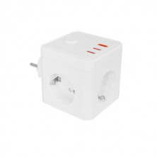 Base 3 Tomas E-Block 10A Conexión 2 USB + 1 USB Tipo C + Interruptor cable 1,4 metros IP20 SILVER C1