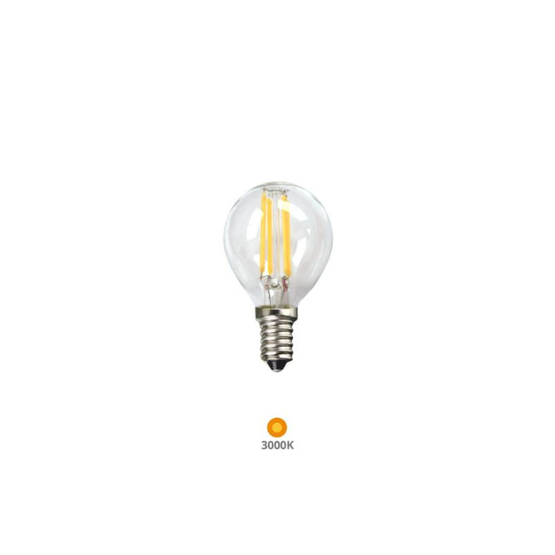 Bombilla Esférica LED E14 4w 3000K 450Lm FILAMENTO Transparente 220V PREMIUM SILVER
