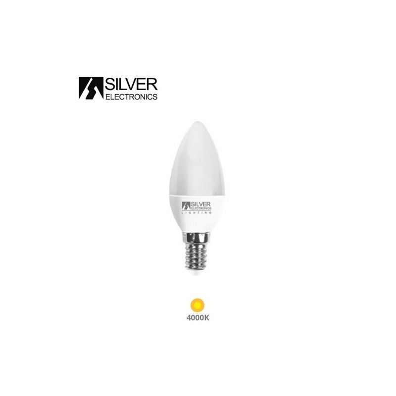 Bombilla Vela LED E14 7w 4000K 660Lm 220V SILVER C10